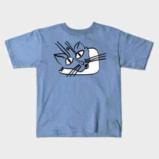 Resting Cat on his Elbow on Blue Kids T-Shirt